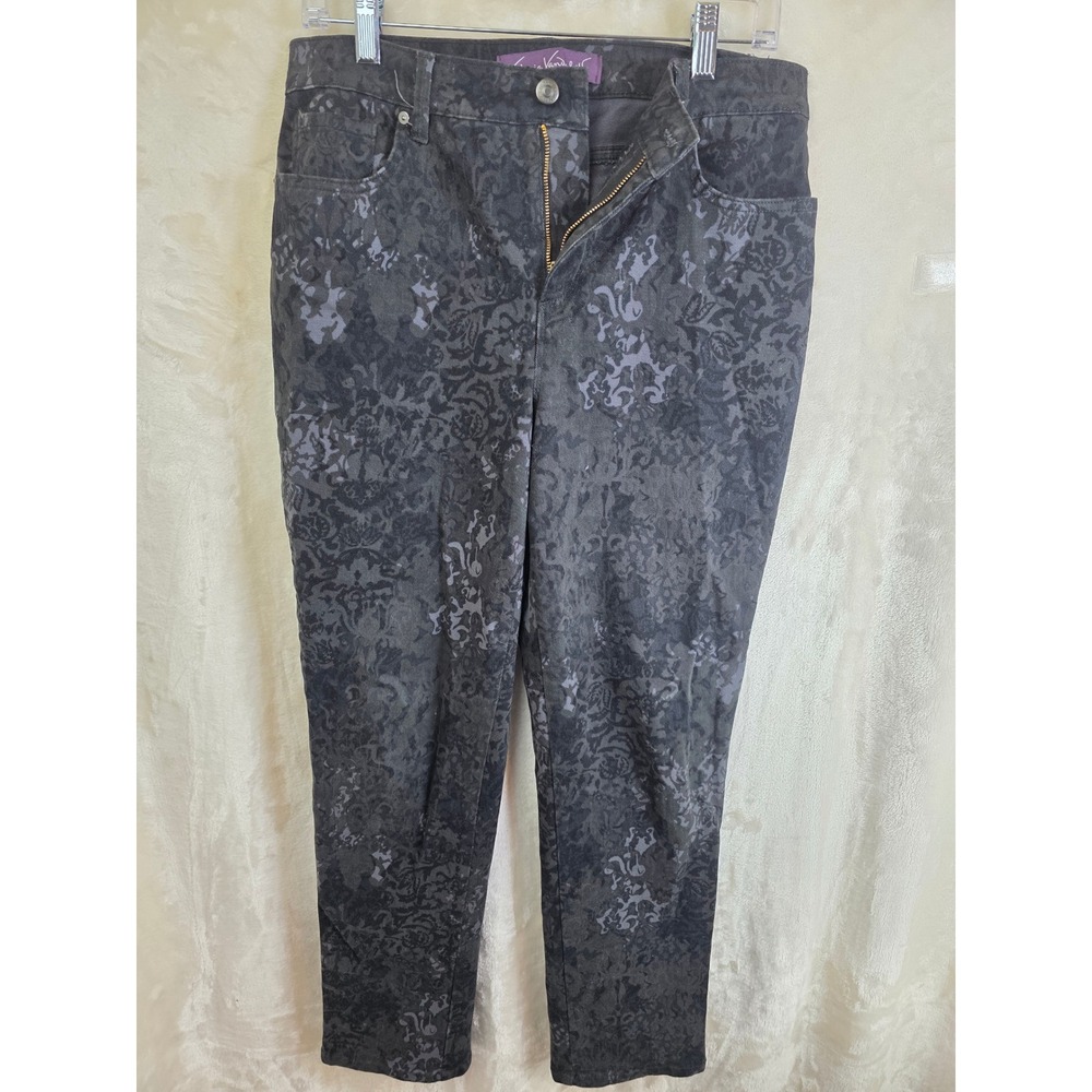 Gloria Vanderbilt Amanda Jeans Womens 8 Black Grey Damask Floral Print DGVB2692